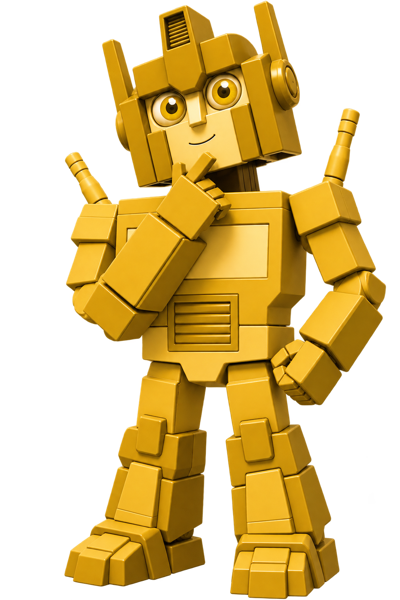 Illustration of a transformer-style robot working on a laptop
